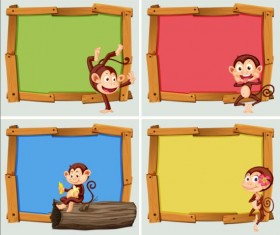 Cute animal and wooden photo frame vector 13
