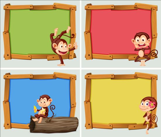 Cute animal and wooden photo frame vector 13