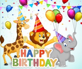 Cute animal with birthday background creative vector 01