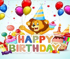 Cute animal with birthday background creative vector 02