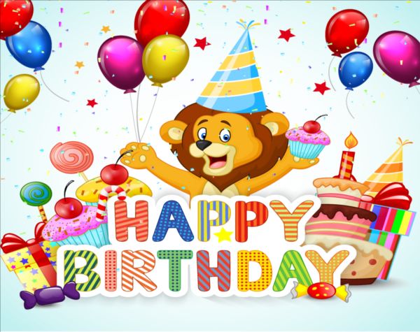 Cute animal with birthday background creative vector 02