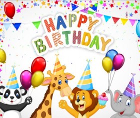 Cute animal with birthday background creative vector 03