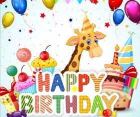 Cute animal with birthday background creative vector 06