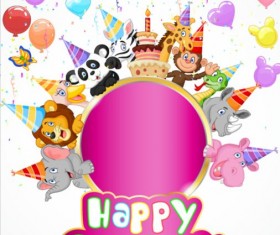 Cute animal with birthday background creative vector 07