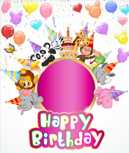 Cute animal with birthday background creative vector 07