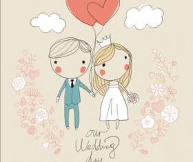 Cute wedding card hand drawn vector 04