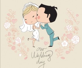 Cute wedding card hand drawn vector 05