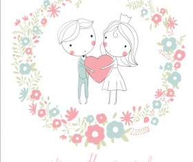 Cute wedding card hand drawn vector 06