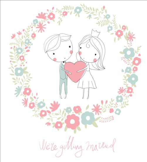 Cute wedding card hand drawn vector 06