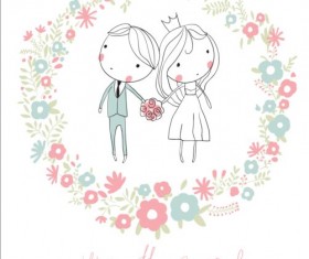 Cute wedding card hand drawn vector 07