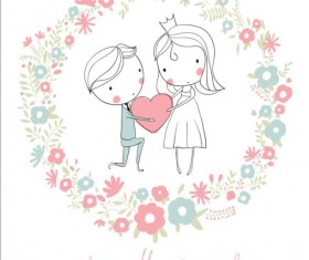 Cute wedding card hand drawn vector 08