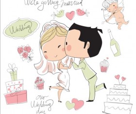Cute wedding card hand drawn vector 12