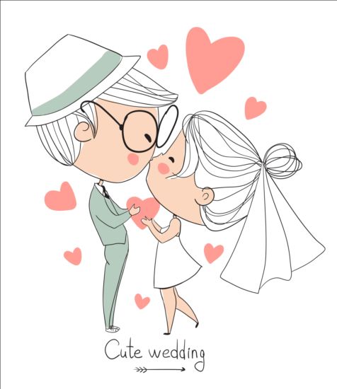 Cute wedding card hand drawn vector 13
