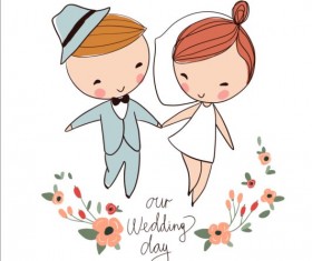 Cute wedding card hand drawn vector 15