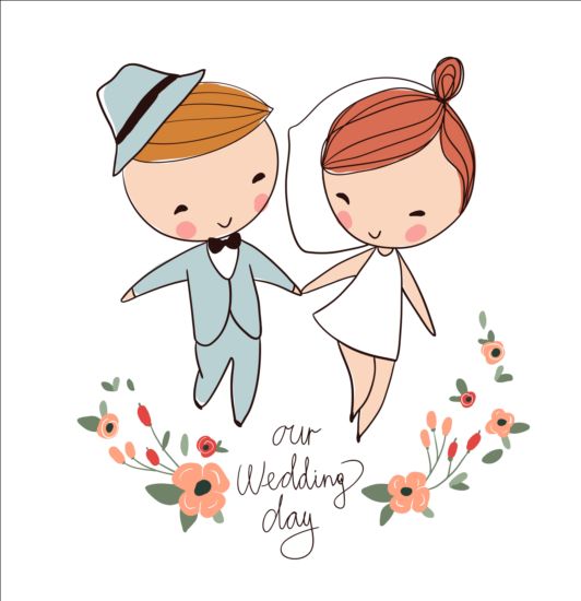 Cute wedding card hand drawn vector 15
