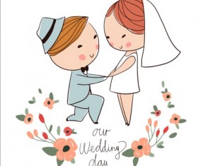 Cute wedding card hand drawn vector 16