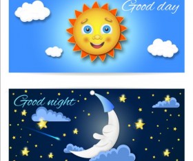 Day and night cartoon vector banner