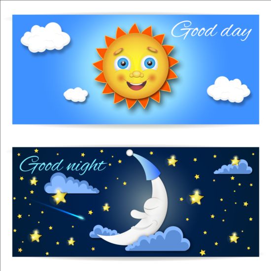 Day and night cartoon vector banner