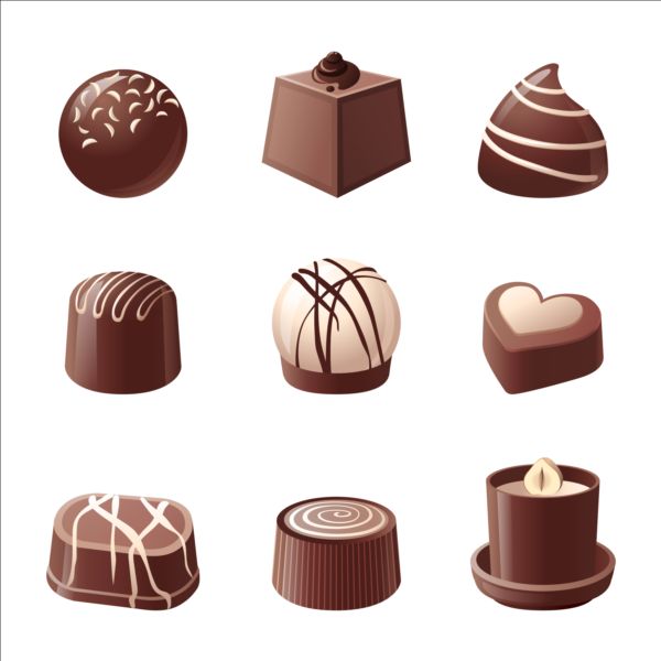 Delicious chocolate icons set vector 01