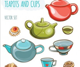Different teapots and cups vectors