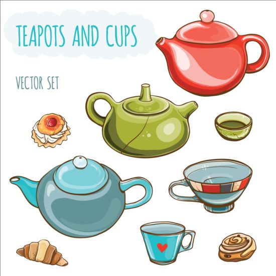 Different teapots and cups vectors
