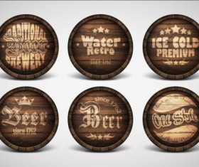 Drink wood casks labels vector 01