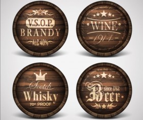Drink wood casks labels vector 02
