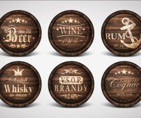 Drink wood casks labels vector 03