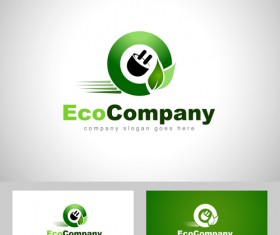 Eco company logos with business card vector 01