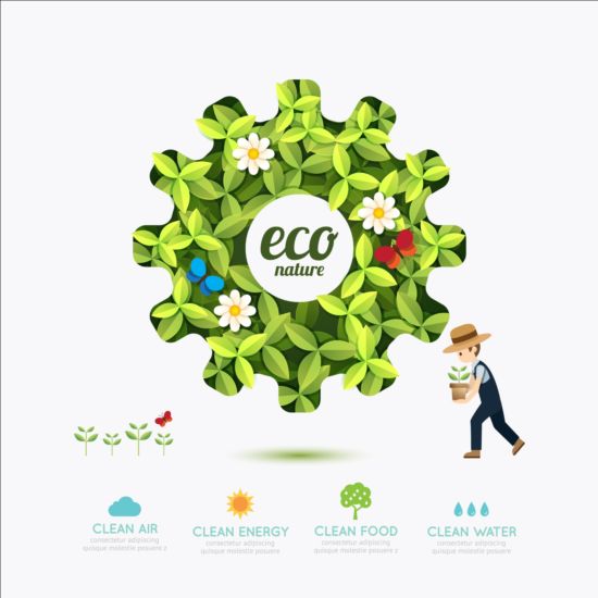 Eco infographic with gearwheel vector material 04