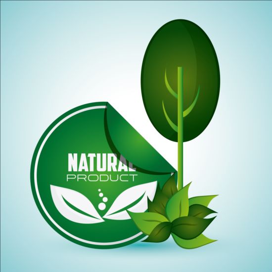 Ecological with natural stickers vector material 02