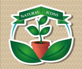 Ecological with natural stickers vector material 04