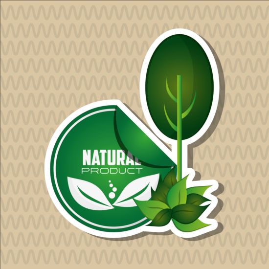 Ecological with natural stickers vector material 08