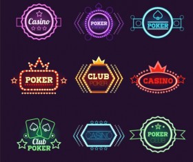 Exquisite casino neon labels vector 01