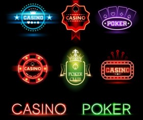 Exquisite casino neon labels vector 02