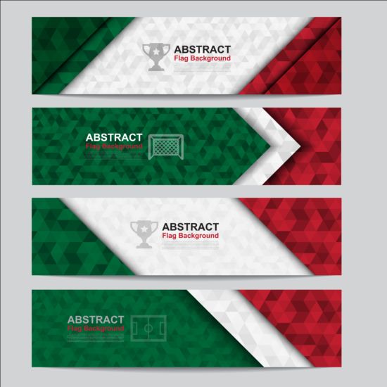 Flag with soccer banners vectors set 04