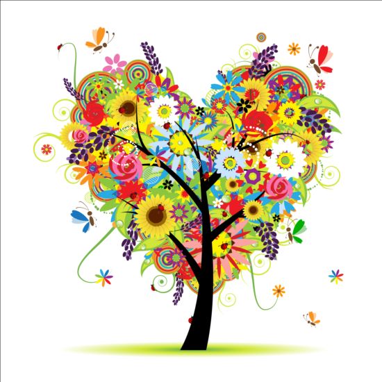 Floral heart tree vector