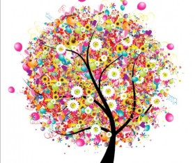 Floral tree with holiday balloons vector 01