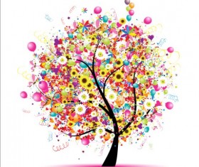 Floral tree with holiday balloons vector 02