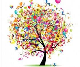 Floral tree with holiday balloons vector 03