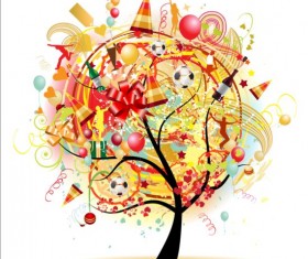 Floral tree with holiday balloons vector 05