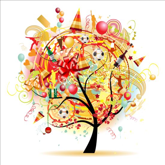 Floral tree with holiday balloons vector 05