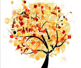 Floral tree with holiday balloons vector 06