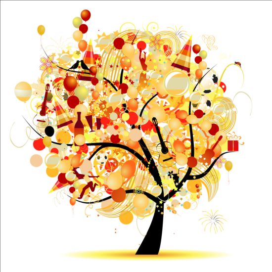 Floral tree with holiday balloons vector 06