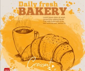 Fresh bread with bakery poster hand drawn vector 01