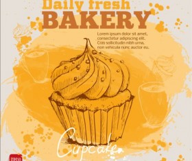 Fresh bread with bakery poster hand drawn vector 02