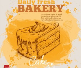 Fresh bread with bakery poster hand drawn vector 03