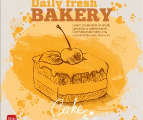 Fresh bread with bakery poster hand drawn vector 04