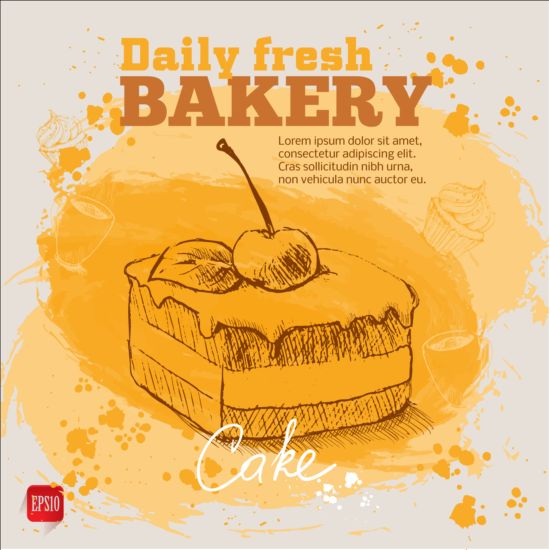 Fresh bread with bakery poster hand drawn vector 04