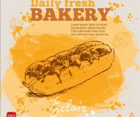 Fresh bread with bakery poster hand drawn vector 05